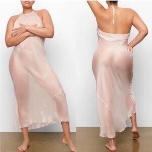 SKIMS Romance Chiffon Halter Silk Slip Dress Dove Small